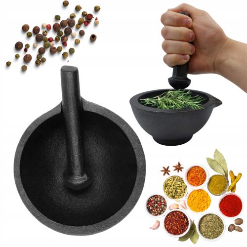  KÜCHENMÖRSER AUS GUSSEISEN MIT STÖSSEL FÜR GEWÜRZE, KRÄUTER, STÖSSEL, BRECHER
