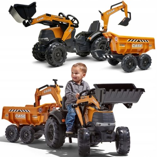  FALK Traktor Case IH Baggerlader Orange mit Anhänger beweglicher Schaufel ab 3+