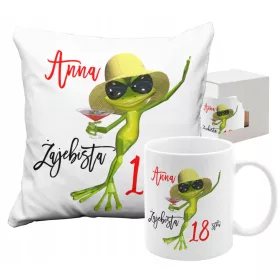    BECHERSET KISSENGESCHENK ZUM 18. GEBURTSTAG MIT DEM NAMEN ŻAJEBISTA 18