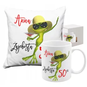    BECHERSET KISSENGESCHENK ZUM 50. GEBURTSTAG MIT DEM NAMEN ŻAJEBISTA 50