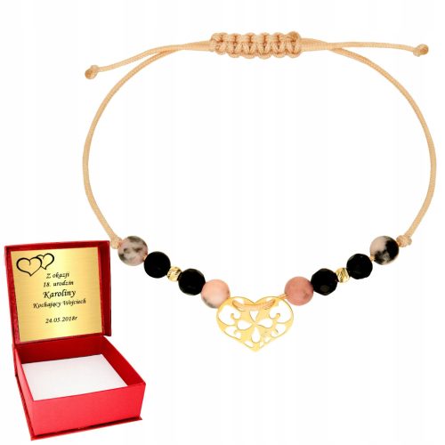  585 Goldarmband Herzkugeln 14K GOLD Schnursteine Glück