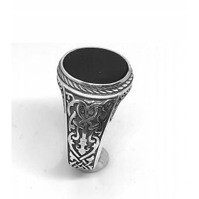    Luxuriöser Herren-Siegelring mit Onyx, 925er Silber, oxidiert, Onyx + Gravur