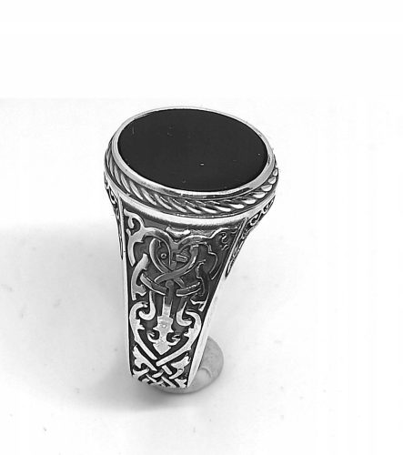  Luxuriöser Herren-Siegelring mit Onyx, 925er Silber, oxidiert, Onyx + Gravur