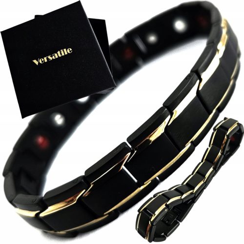  Magnetisches Gesundheitsarmband für Herren SCHWARZ UND GOLD 21 cm Geschenk Vielseitig