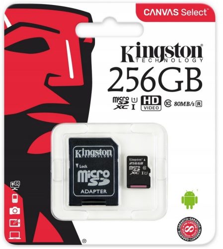 KINGSTON-SPEICHERKARTE 256 GB MICRO SD KLASSE 10 MIT SD-ADAPTER