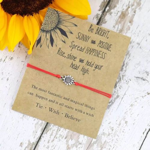  SONNENBLUMEN-Armband an einer roten Schnur