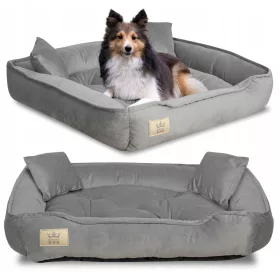    Veloursbett für Hunde, Katzenbett, Sofa, Laufstall, 75 x 65 cm, Grau