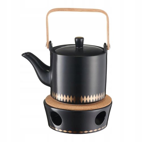 GAJA Black Teekanne mit Teelicht-Wärmer - Elegante Porzellan Kanne in Schwarz mit Golddekor
