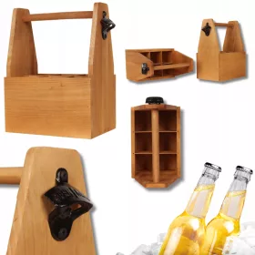    BIERKISTENTRÄGER AUS HOLZ MIT ÖFFNER. GESCHENK ZUM VATERTAG FÜR VATI