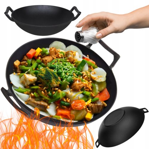 Rustikaler Gusseisen-Wok 36cm - Perfekt für vielseitiges Kochen