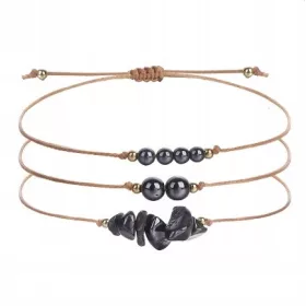    Verstellbares OBSIDIAN-Armband aus Naturstein für Damen, SET bestehend aus 3 Teilen