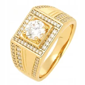    Quadratischer Ring, Goldsiegel, Zirkone, Chirurgenstahl, 316 L, 18