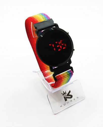  LED Digitaluhr Damen Stoff Regenbogen Streifen Jugenduhr