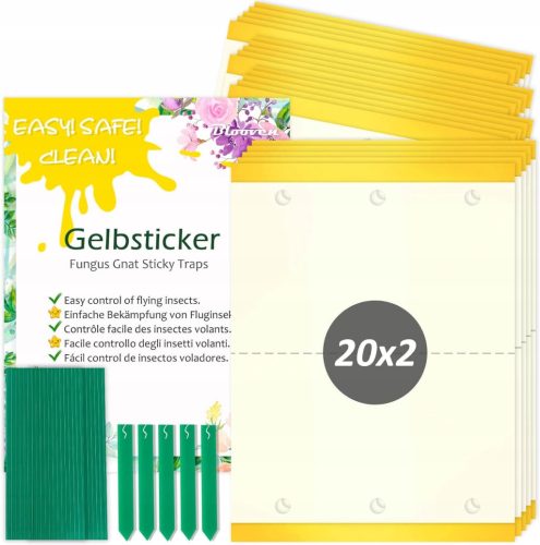 40er Set Gelbfarbene Leimtafeln für Blumentöpfe - Effektiver Insektenschutz