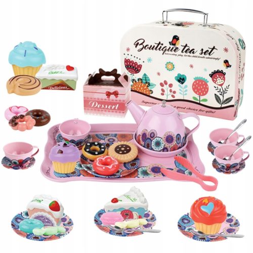  GROSSES TEESERVICE MIT BLUMEN, KRUG, TABLETT, TASSE, SÜSSIGKEITEN, TONGERS