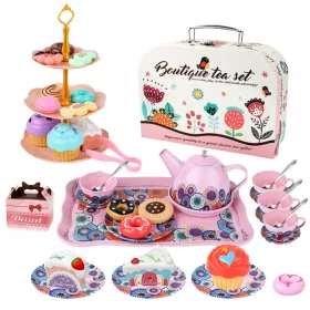    GROSSES METALL-TEEESERVICE, KANNE, TASSE, TABLETT, SÜßIGKEITEN, KOFFER