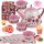  GROSSES TEESERVICE, KAFFEE, BLUMEN, KRUG, TABLETT, TELLER, TASSE