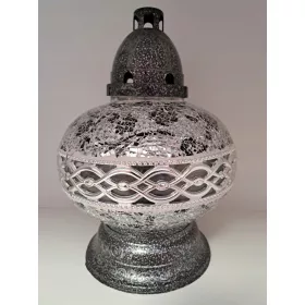    Grabkerze, große Laterne, Premium-Karaffe, Buntglas, UFO-Dekor, silberfarben, 30 cm