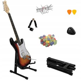    STABILER KLAPPBARER GITARRENSTÄNDER AUS METALL + KURBEL + PICKHOLDER + KOSTENLOSE GESCHENKE