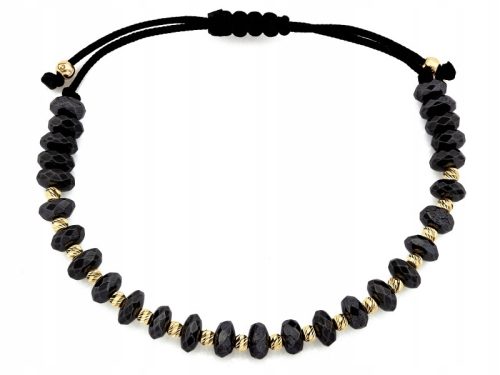  Damenarmband aus 585er Gold mit Kugeln und Hämatiten an einer schwarzen Schnur als Geschenk