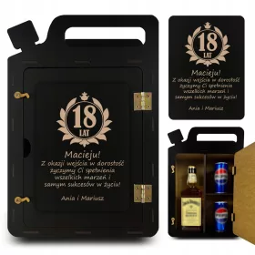    Barek-Behälter für 18 Jahre, mit Namen und Wünschen, Geschenk zum 18. Geburtstag