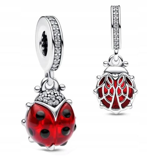  Hängender Charms-Anhänger aus Silber 925 mit Marienkäfer-Zirkonen aus Glas, GRATIS