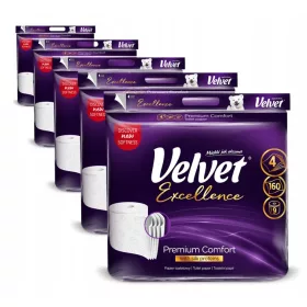   Velvet Excellence Premium Comfort Toilettenpapier, 5x9 Rollen mit Seidenproteinen