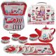  GROSSES TEE-SERVICE IN EINEM KOFFER, BLUMEN, KRUG, TABLETT, TELLER, TASSE