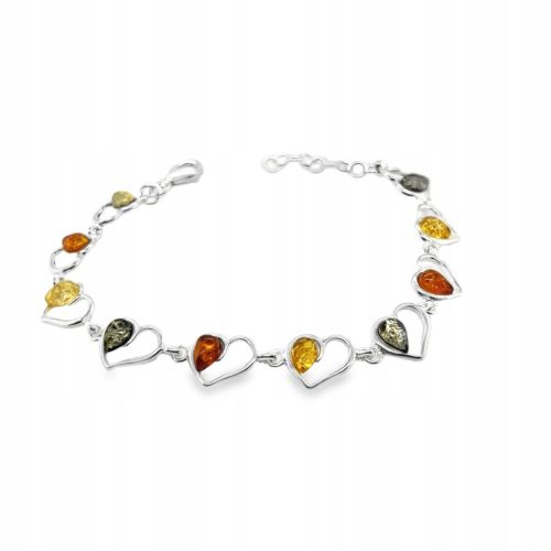  Silberarmband mit baltischem Bernstein, 925er Silber, BUNTE Herzen