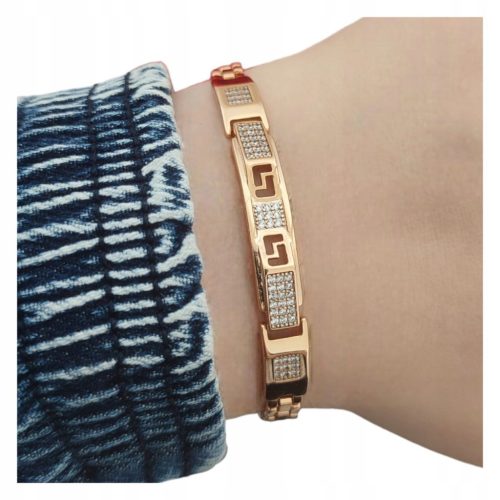  Goldarmband für Damen aus Chirurgenstahl mit Zirkonen, griechisches Muster, 18 K