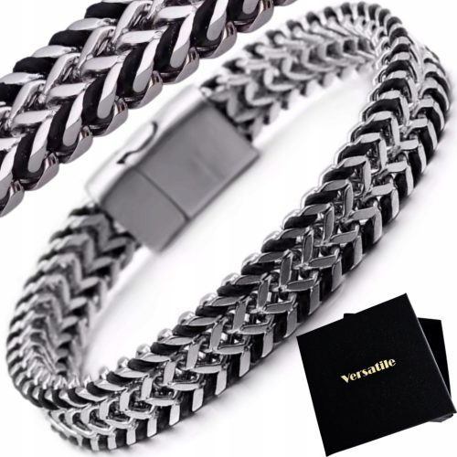  Wunderschönes Herrenarmband, Stahl, Leder, HÖCHSTE QUALITÄT, VIELSEITIGES PREMIUM