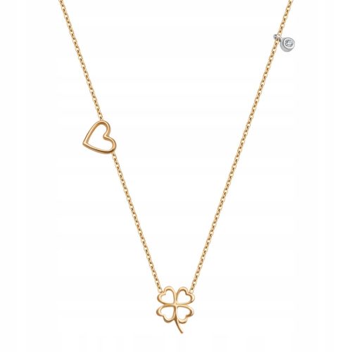 Elegante Goldkette mit Diamant, Brillantherz, Kleeblatt, 585er Gold