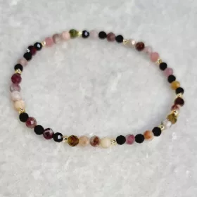    Armband schwarzer Turmalin und Wassermelone kleine Natursteine Easygo