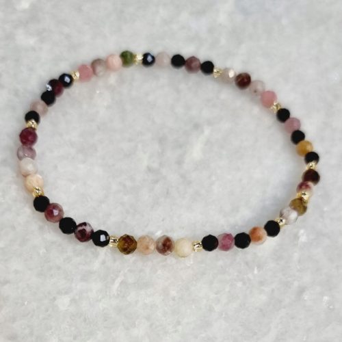 Armband schwarzer Turmalin und Wassermelone kleine Natursteine Easygo