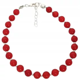  925 SILBER SILBERARMBAND MIT KORALLE, ROTE KORALLE, 21 CM