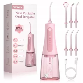  KABELLOSE ZAHNBEWÄSSERUNG 5 MODI/6 DÜSEN, 350ML, ROSA