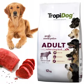    TROPIDOG Rind 12 kg für ausgewachsene mittelgroße und große Rassen