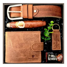    GEBURTSTAGGESCHENK mit dem Namen seines Mannes, Papa-Set, Leder-Geldbörsengürtel