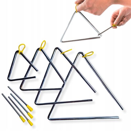  4x TRIANGLE MUSICAL INSTRUMENT Set Dreiecke + Stöcke, Stahlmetall