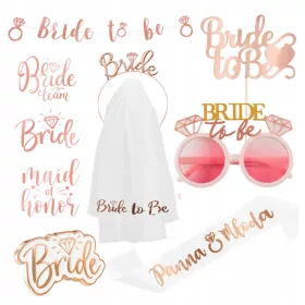    BRIDE TO BE Junggesellinnenabschied-Set, Gadgets, Dekorationen, Schärpe, Schleier, 8-tlg