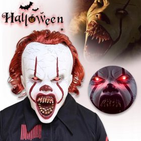    Gruselige Clown-Maske, LED-Latex, Halloween-Kostüm, Joker, rotes Haar