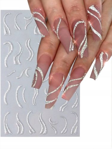  Glitzernde Nagelaufkleber, selbstklebend, glänzende Wellenlinien