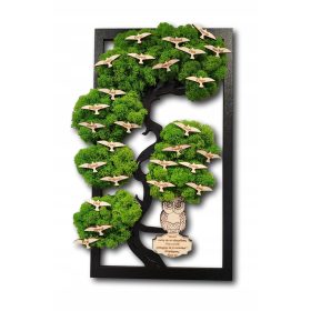    Bonsai-Baum, Moos, Jahresende, Vögel, Eule, Lehrertag, 37 x 24 cm