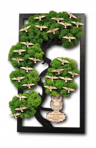  Bonsai-Baum, Moos, Jahresende, Vögel, Eule, Lehrertag, 37 x 24 cm