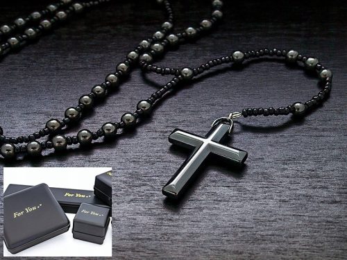  ROSENKRANZ-HALSKETTE AUS HÄMATIT-PERLEN 6 mm QUALITÄT