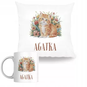    SET KISSEN + BECHER FÜR EIN KIND Geschenk Geschenk KATZE KATZE KITTY + Name