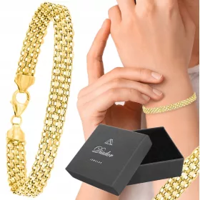    SCHÖNES GOLDARMBAND FÜR DAMEN, DICK, BREIT, 925er Silber, BISMARK-Geflecht, 8 MM