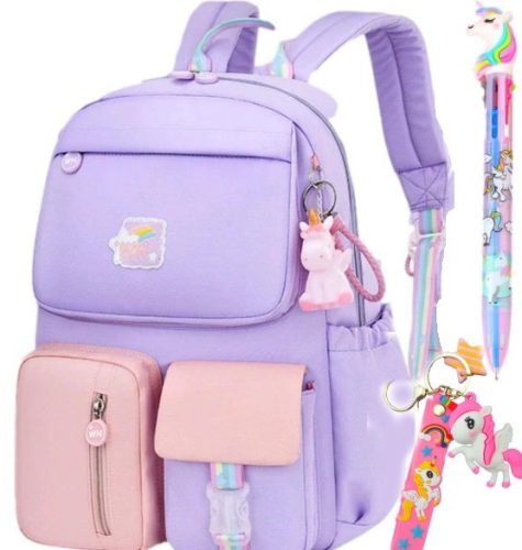 Schulrucksack in Schönen Pastellfarben mit Einhornstift Gratis + Zusätzlicher Einhornanhänger