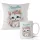  GESCHENK FÜR EIN MÄDCHEN – BECHER + KISSENSET – VERSCHIEDENE KATZENMUSTER