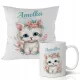  GESCHENK FÜR EIN MÄDCHEN – BECHER + KISSENSET – VERSCHIEDENE KATZENMUSTER